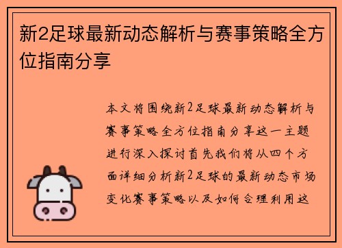 新2足球最新动态解析与赛事策略全方位指南分享